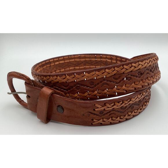 Unbranded Other - Handcrafted Tooled Leather Boho Belt – Leather Wrapped Buckle – Brown size 36